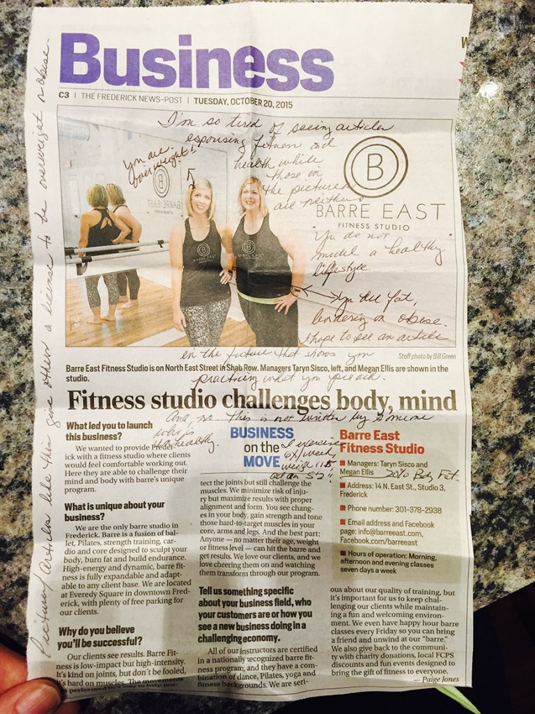 body shaming newspaper clip