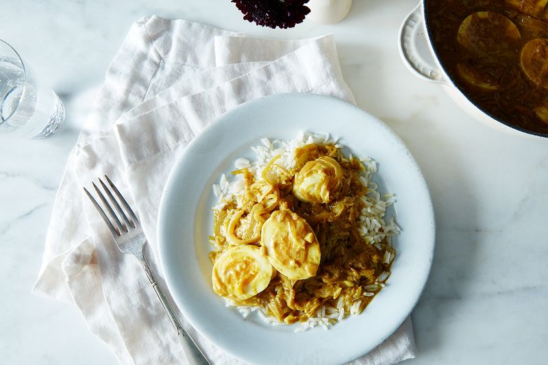 Caramelized Onion, Coconut, and Egg Curry 