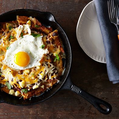 Red Chilaquiles with Fried Eggs