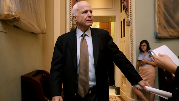 Sen. John McCain, R-Ariz., leaves a meeting of GOP senators in the U.S. capitol on June 22, when most Republican senators were given their first opportunity to look at legislation aimed at overhauling the Affordable Care Act during the closed door meeting.