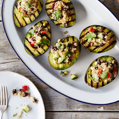 Grilled Avocado Halves with Cumin-Spiced Quinoa and Black Bean Salad