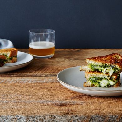 Grilled Brie Sandwiches with Honey, Pistachio, and Kale Pesto