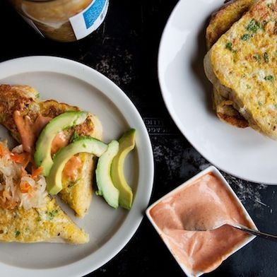 Savory French Toast with Kimchi and Pink Sauce