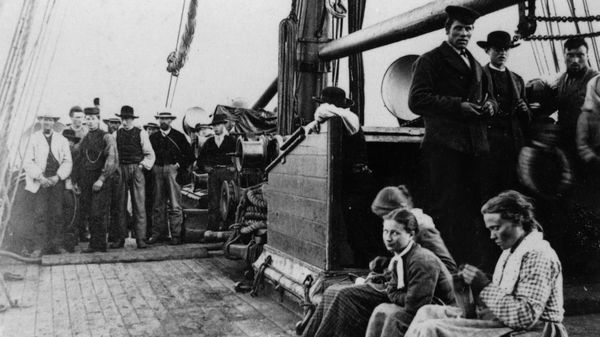 Norwegian immigrants on their way to America on the SS Hero in 1870.