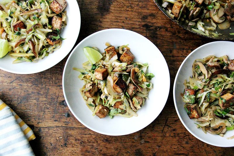 Cabbage Pad Thai with Baked Tofu