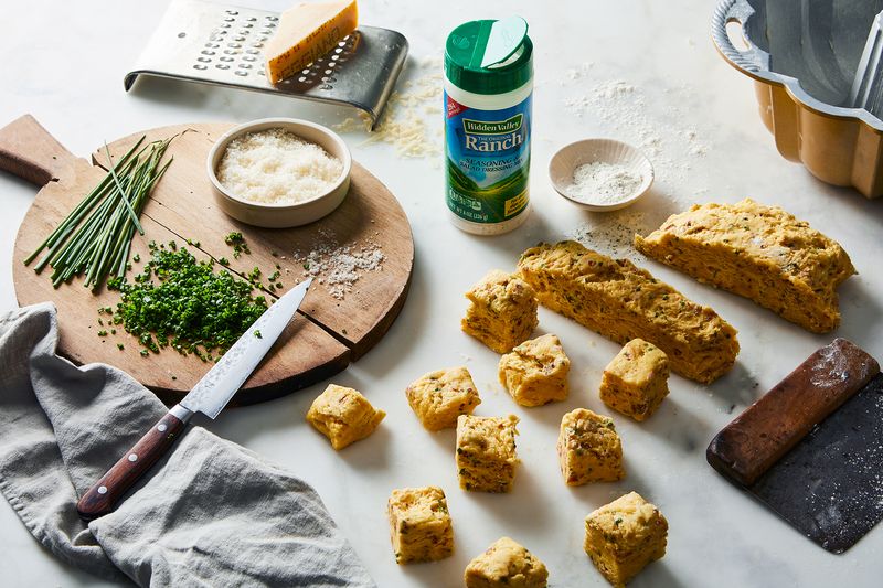 Mix-ins like chives, grated cheese, and Hidden Valley Ranch work well in a savory take on monkey bread.
