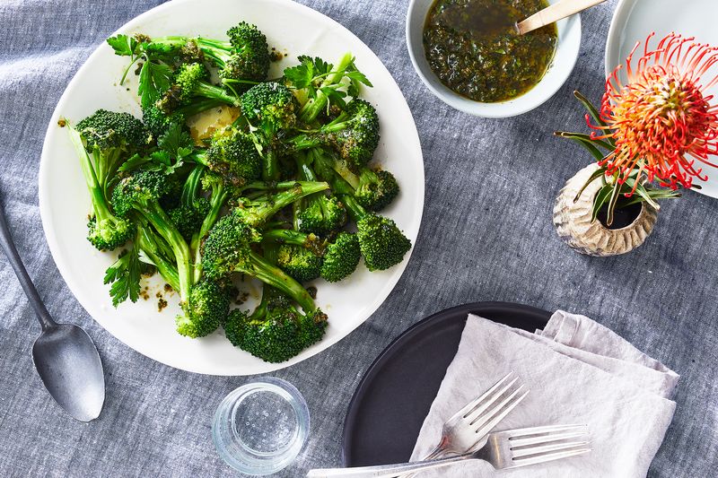 Perfect Steamed Broccoli with Caper-Raisin Vinaigrette