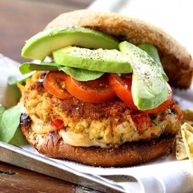 Cheddar And Cilantro Veggie Burgers Topped With Avocado