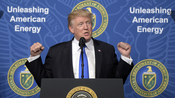 President Trump speaking at the "Unleashing American Energy" event at the Department of Energy in June 2017. Trump said he wants to reorient toward "American energy dominance."