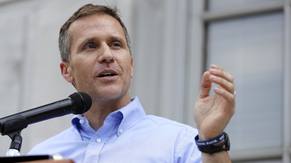 Then-Missouri Gov. Eric Greitens in May 2017. A special prosecutor said Friday she has decided not to refile an invasion-of-privacy charge against him.